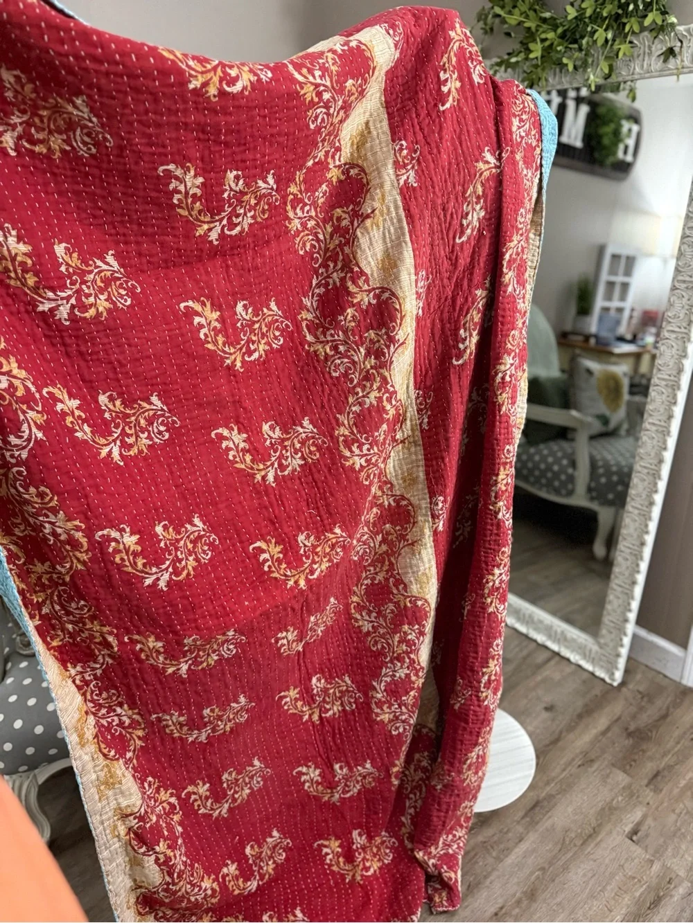 Handmade Twin 79”x51” Kantha Quilt